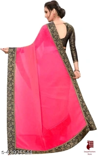 Kashvi Graceful Sarees Alisha Voguish Sarees - 1, FREE SIZE, Georgette, PINK, plain saree with lace, INDIA