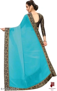 Kashvi Graceful Sarees Alisha Alluring Sarees - 1, FREE SIZE, Georgette, SKY BLUE, plain saree with lace, INDIA