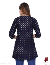 Trendy Ensemble Kurtis - 1, S, Rayon, Printed, Three-Quarter Sleeves, DARK BLUE