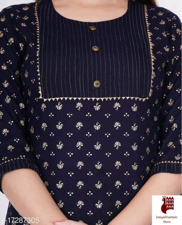 Trendy Ensemble Kurtis - 1, S, Rayon, Printed, Three-Quarter Sleeves, DARK BLUE