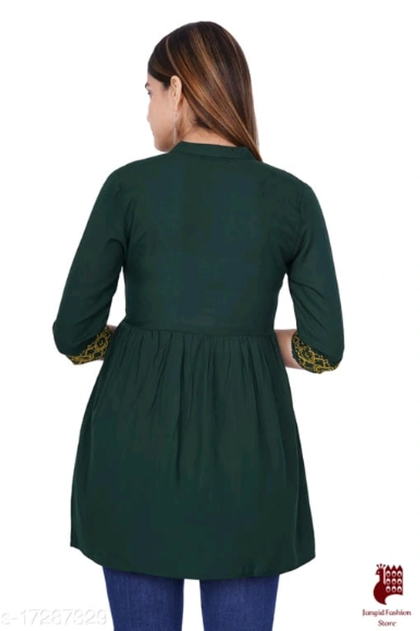 Abhisarika Petite Kurtis - 1, XL, Rayon, Embroidered, Three-Quarter Sleeves, GREEN