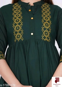 Abhisarika Petite Kurtis - 1, XXL, Rayon, Embroidered, Three-Quarter Sleeves, GREEN