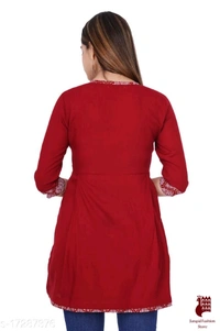 Trendy Sensational Kurtis Trendy Ensemble Kurtis - 1, XXL, Rayon, Printed, Three-Quarter Sleeves, RED