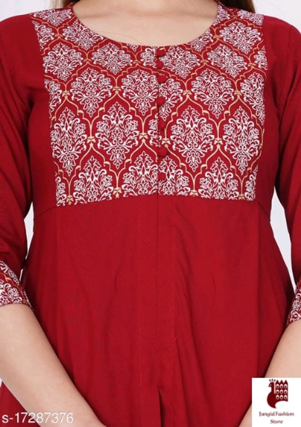 Trendy Sensational Kurtis Trendy Ensemble Kurtis - 1, XXL, Rayon, Printed, Three-Quarter Sleeves, RED
