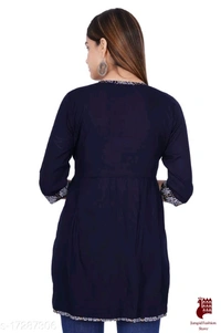 Kashvi Attractive Kurtis - 1, L, Rayon, Printed, Three-Quarter Sleeves, BLACK