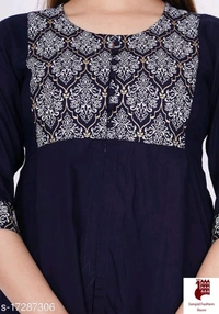 Kashvi Attractive Kurtis - 1, XL, Rayon, Printed, Three-Quarter Sleeves, BLACK