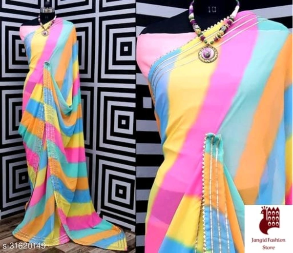 Adrika Attractive Sarees - 1, FREE SIZE, Georgette, PINK MIX COLOR, Printed, INDIA