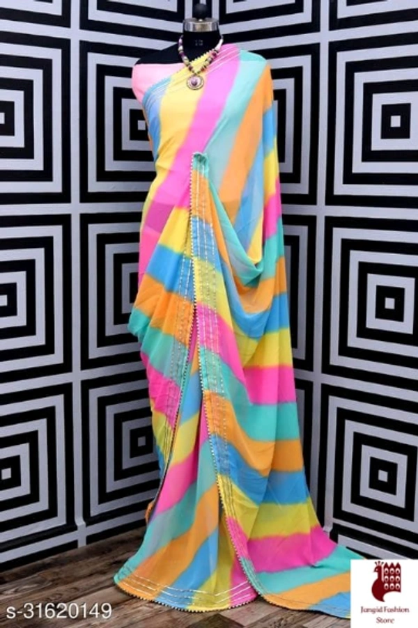 Adrika Attractive Sarees - 1, FREE SIZE, Georgette, PINK MIX COLOR, Printed, INDIA