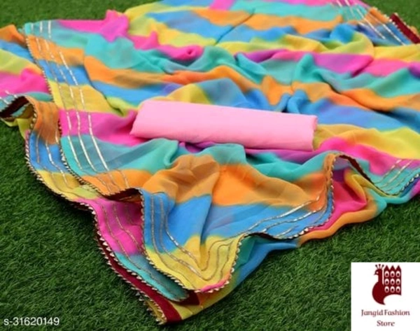 Adrika Attractive Sarees - 1, FREE SIZE, Georgette, PINK MIX COLOR, Printed, INDIA