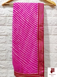 Myra Petite Sarees - 1, Free Size, Georgette, Pink, Beautiful Leheriya Saree, India