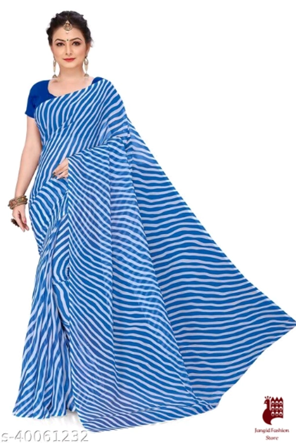 Myra Fashionable Sarees - 1, Free Size, Georgette, Sky Blue, Printed, India