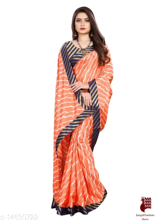 Henzila  Striped, Printed Leheria Silk Blend Saree (Orange, Blue) - orange, india, Silk Blend, 1, Striped, Free Size