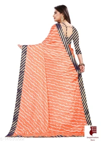 Henzila  Striped, Printed Leheria Silk Blend Saree (Orange, Blue) - orange, india, Silk Blend, 1, Striped, Free Size