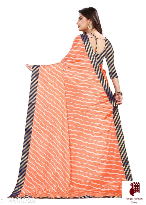 Henzila  Striped, Printed Leheria Silk Blend Saree (Orange, Blue) - orange, india, Silk Blend, 1, Striped, Free Size