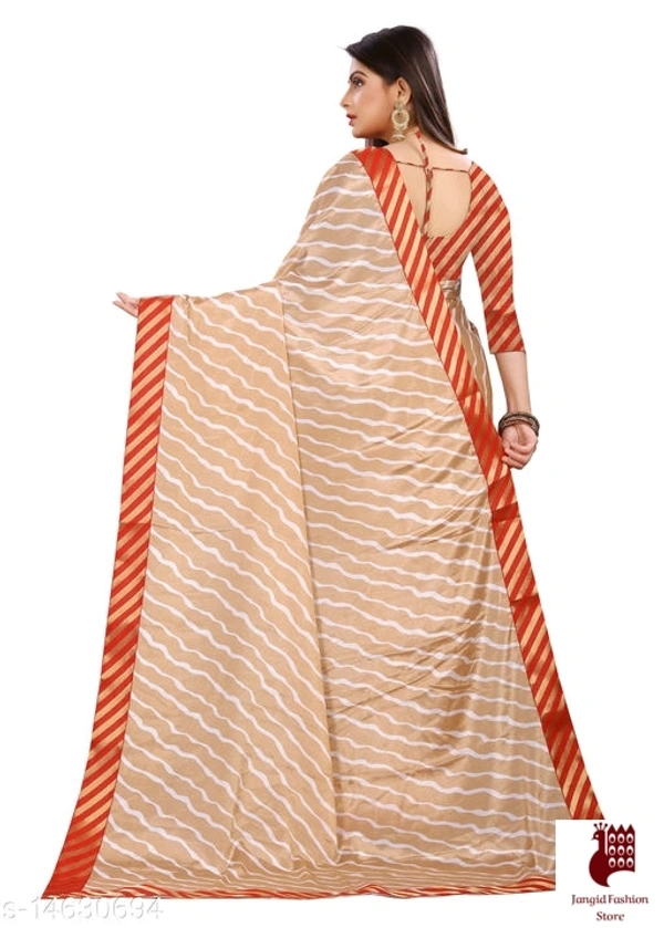 Henzila  Striped, Printed Leheria Silk Blend Saree (Beige, Red) - Red, India, Silk Blend, 1, Striped, Free Size