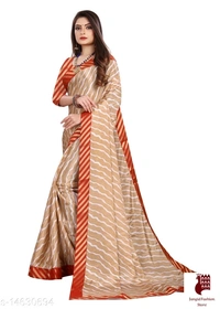 Henzila  Striped, Printed Leheria Silk Blend Saree (Beige, Red) - Red, India, Silk Blend, 1, Striped, Free Size