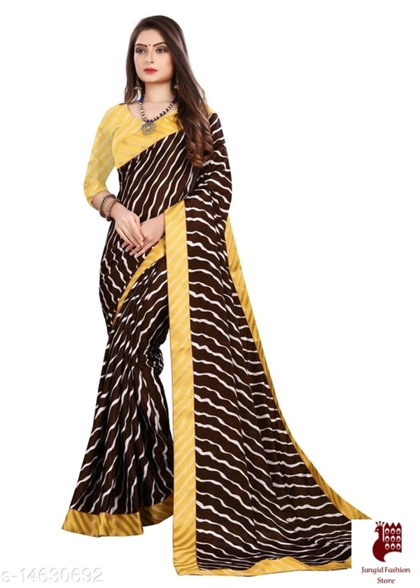 Henzila  Striped, Printed Leheria Silk Blend  Saree (Maroon, Yellow) - Maroon, Yellow, India, Silk Blend, 1, Striped, Free Size