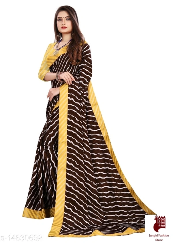 Henzila  Striped, Printed Leheria Silk Blend  Saree (Maroon, Yellow) - Maroon, Yellow, India, Silk Blend, 1, Striped, Free Size