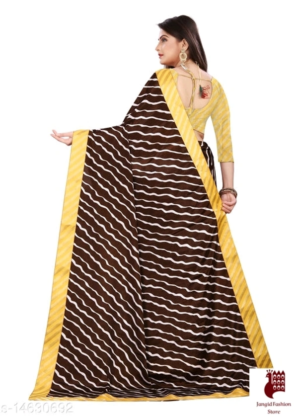 Henzila  Striped, Printed Leheria Silk Blend  Saree (Maroon, Yellow) - Maroon, Yellow, India, Silk Blend, 1, Striped, Free Size