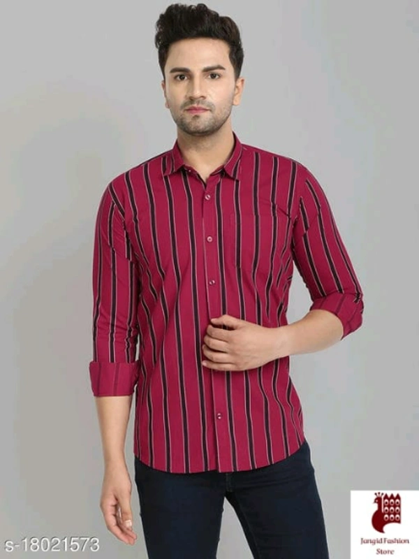 Men Cotton Striped Shirt - 1, M, Long Sleeves, Striped, INDIA, RED, Cotton