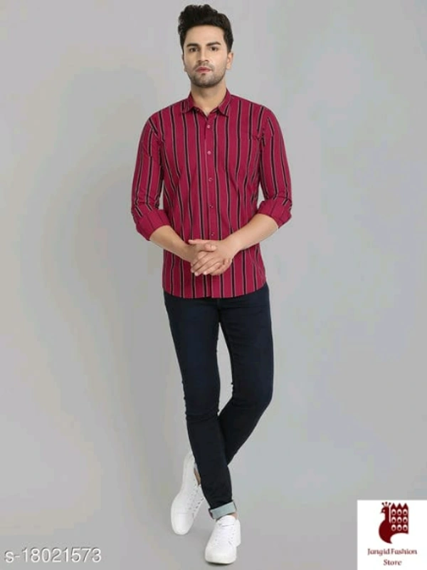 Men Cotton Striped Shirt - 1, M, Long Sleeves, Striped, INDIA, RED, Cotton