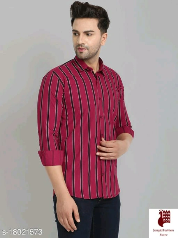 Men Cotton Striped Shirt - 1, M, Long Sleeves, Striped, INDIA, RED, Cotton
