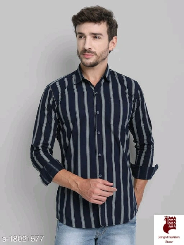 Men Cotton Striped Shirt - 1, M, Long Sleeves, Striped, INDIA, BLACK, Cotton