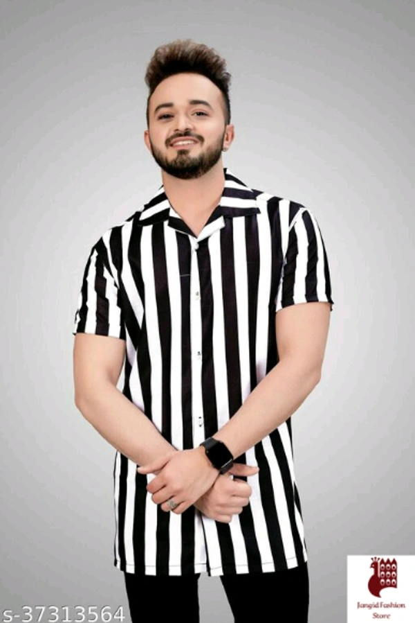 Cool designer Printed mens shirts - 1, M, Short Sleeves, Self-Design, INDIA, BLACK, Cotton Linen