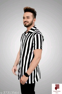 Cool designer Printed mens shirts - 1, M, Short Sleeves, Self-Design, INDIA, BLACK, Cotton Linen