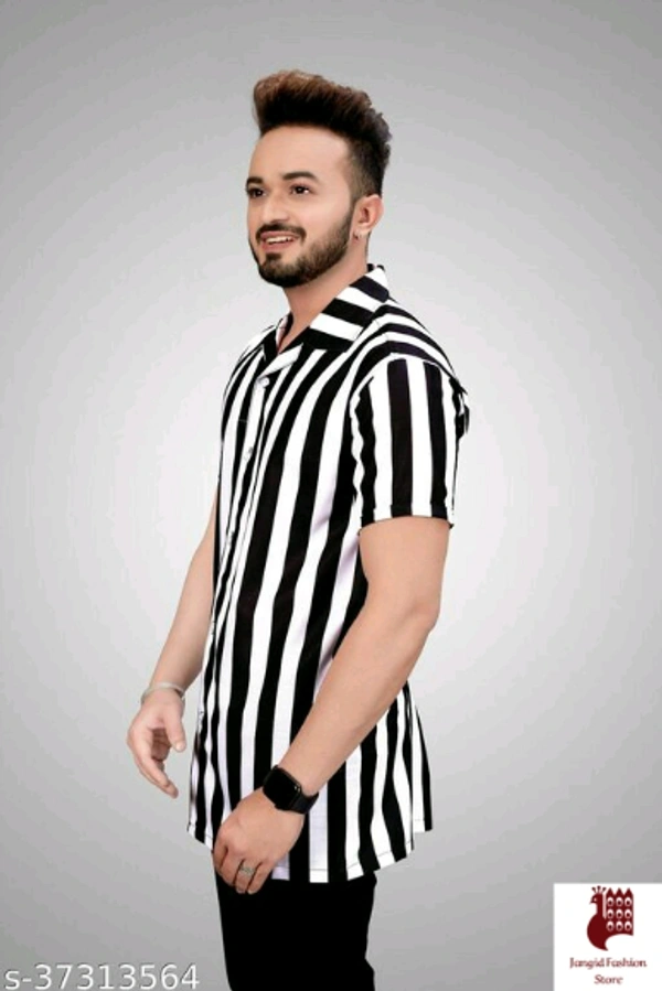 Cool designer Printed mens shirts - 1, M, Short Sleeves, Self-Design, INDIA, BLACK, Cotton Linen