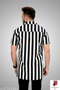 Cool designer Printed mens shirts - 1, M, Short Sleeves, Self-Design, INDIA, BLACK, Cotton Linen