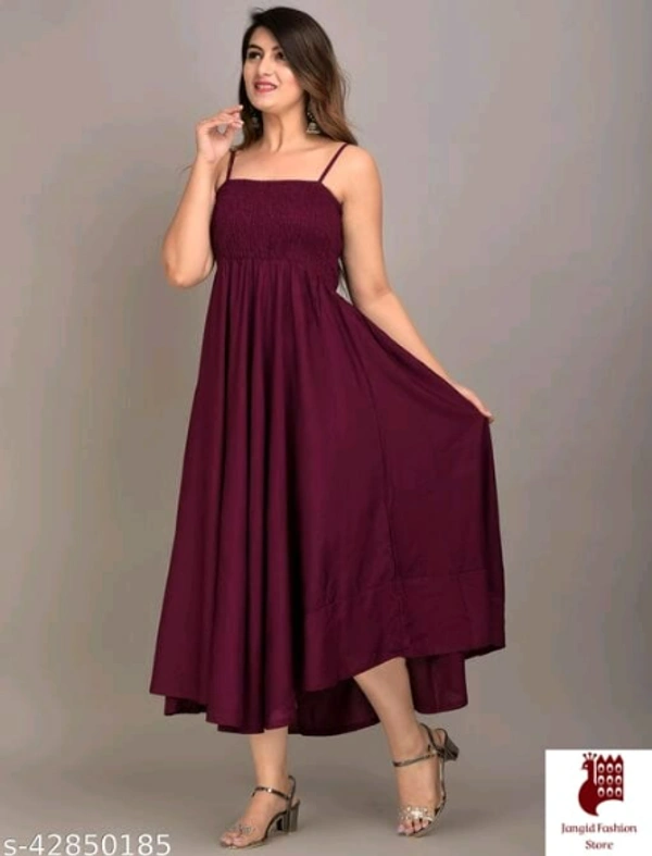 MAYERO Rayon Western Wear dresses - Solid, 1, DARK RED, S, Rayon