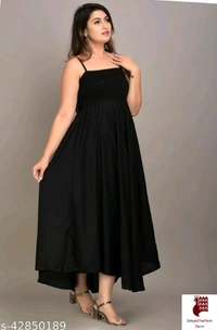 MAYERO Rayon Western Wear dresses - Solid, 1, BLACK, L, Rayon
