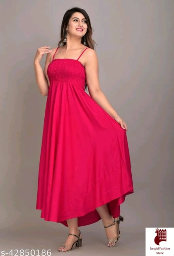 MAYERO Rayon Western Wear dresses - Solid, 1, RED, L, Rayon