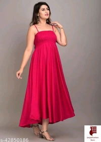MAYERO Rayon Western Wear dresses - Solid, 1, RED, L, Rayon