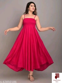 MAYERO Rayon Western Wear dresses - Solid, 1, RED, L, Rayon