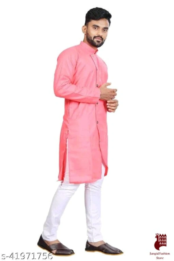 Modern Men Kurta Sets - 1, L, Cotton, White,Pink, Stitched, FREE