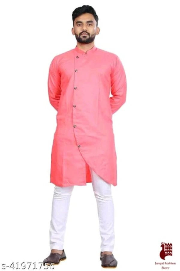 Modern Men Kurta Sets - 1, L, Cotton, White,Pink, Stitched, FREE