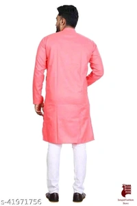Modern Men Kurta Sets - 1, L, Cotton, White,Pink, Stitched, FREE