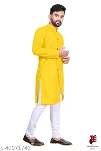 Designer Men Kurta Sets - 1, XXL, Cotton, White,Yellow, Stitched, FREE