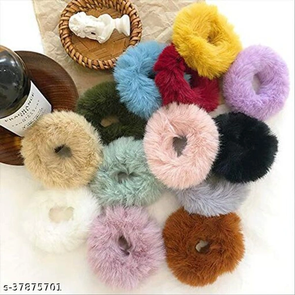 12 Pcs Assorted Fur Scrunchies 