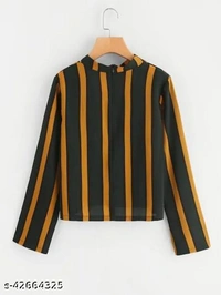 Musturd And Dark Green Casual Top - S