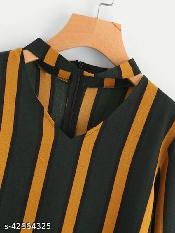 Musturd And Dark Green Casual Top - S