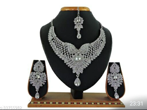Vivaah Uncut Diamond Silver Coated Necklace Set  - Silver coated , Free size 