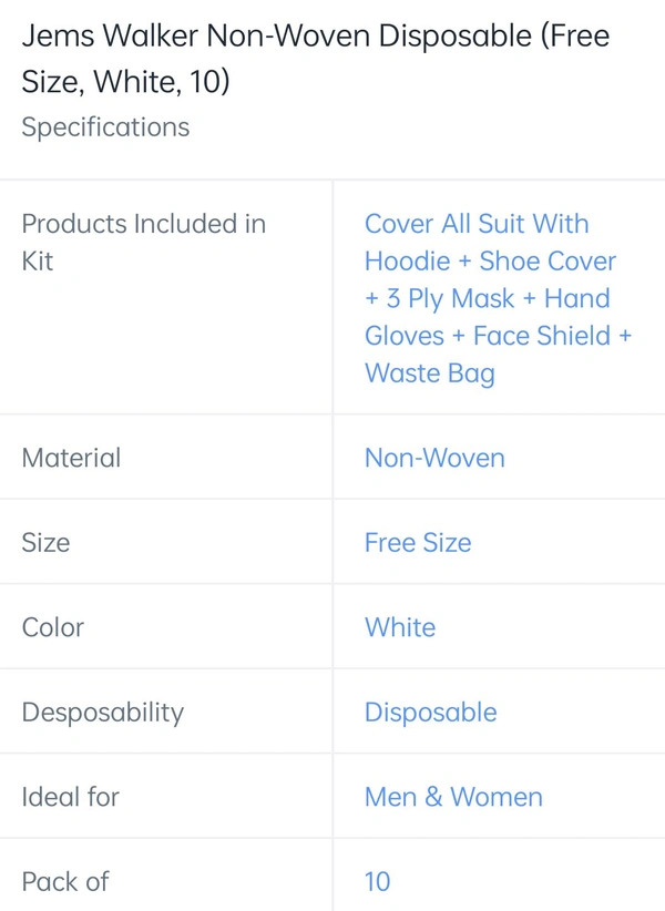 PPE KIT JAMES Walker Non Woven Disposable - white, Free size