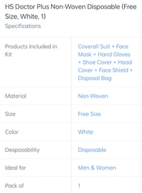 PPE KIT HS DOCTOR Plus Non Woven Disposable - white, Free size