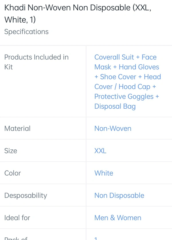 PPE KIT KHADI Non Woven Disposable (XXL) - White, Free size
