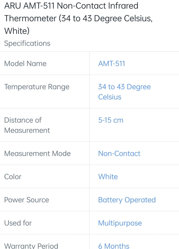 Thermometer ARU AMT 511 Non Contact Infrared Thermometer