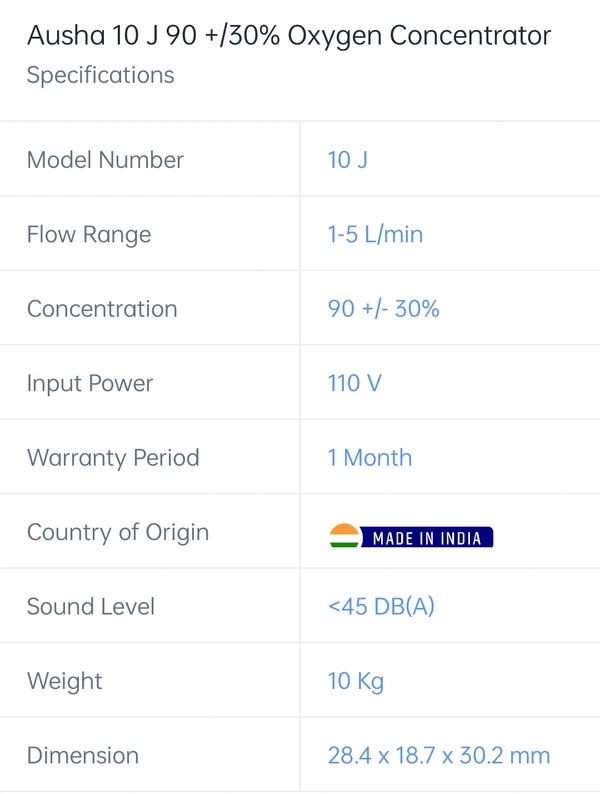 Oxygen Concentrator Ausha 10 J 90+/30%