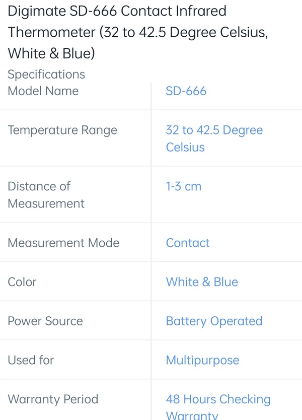 Thermometer Digimate SD 666 Contact Infrared Thermometer ( 32 To 42.5 Degree Celsius )